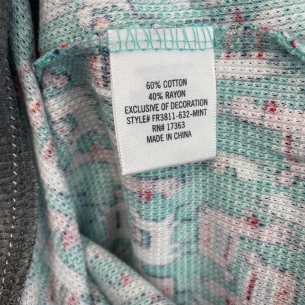 NWT Dina Be Francescas S Thermal Llama One Piece Pajamas Mint Pink Waffle Weave - Picture 7 of 7